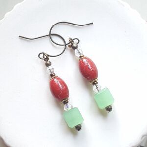 Earring  465# bohemian earrings Victorian earrings dangle mauve antique green b